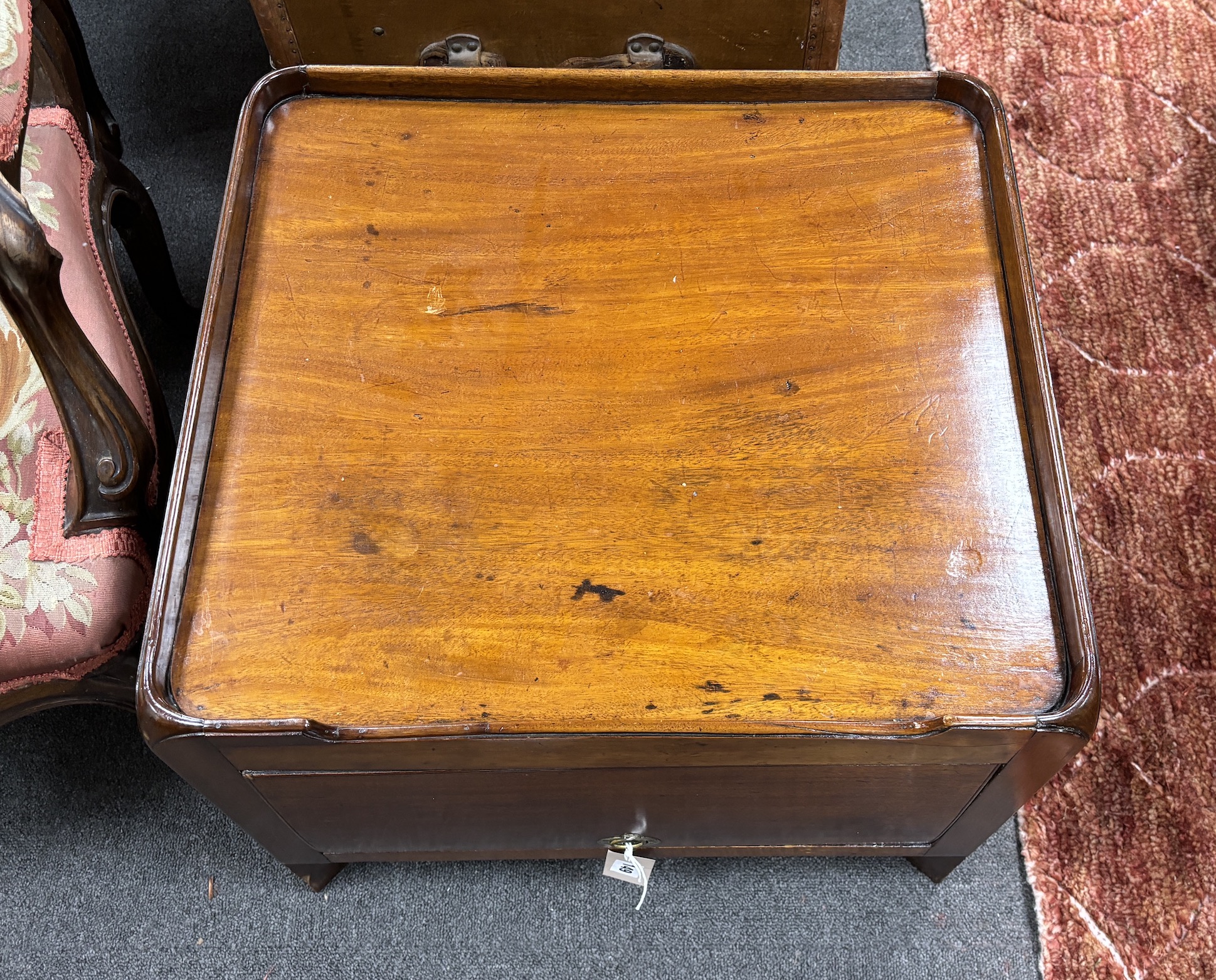 A George III mahogany tray top commode, cut-down, width 53cm, depth 49cm, height 47cm